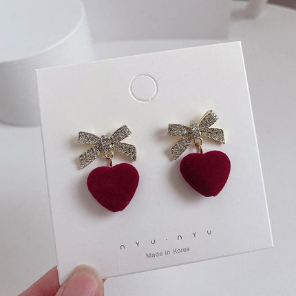 Red Flower Heart Zircon Earring Stud Wedding Party Drop Dangle Jewelry Christmas - Aimall