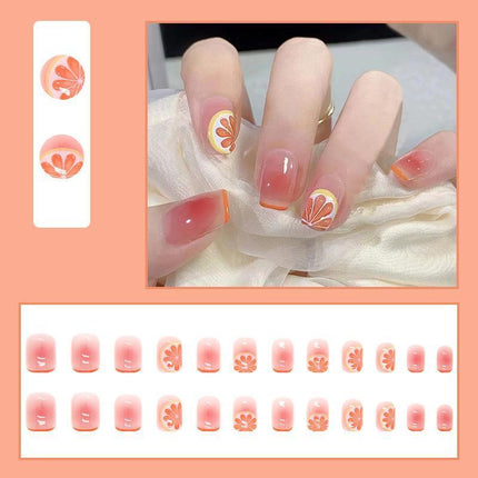 24X Orange Fake Nail Reusable Stick On Nails Press on Full Cover False Nail Tips - Aimall