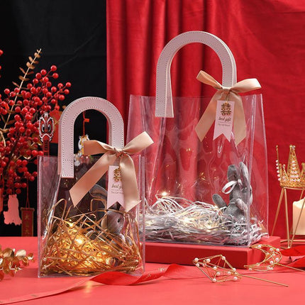 Transparent PVC Handheld Bags Transparent Gift Bag Handle Candy Containers Gifts Red - Aimall