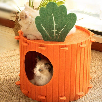 Semi-Enclosed Felt Cat Cave Bed Soft Scratching Relaxing Warm Carrot Cave House