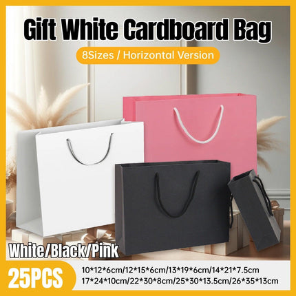 25X Kraft Paper Bags Gift Shopping Bag Carry White Pink Black Bag With Handles