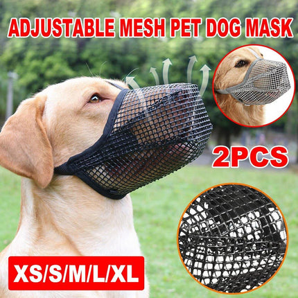 2PCS Adjustable Mesh Pet Dog Muzzle Mask Mouth Cover No Bite Strap Mouth Cover