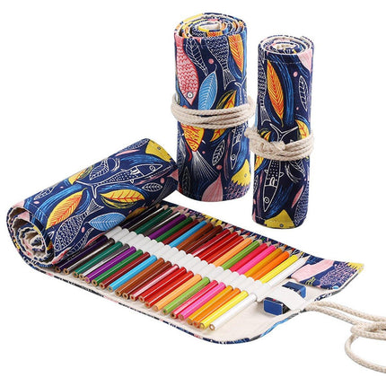 48/72 Hole Canvas Roll Pen Bag Pencil Case for Colored Pencils and Sketch Tools