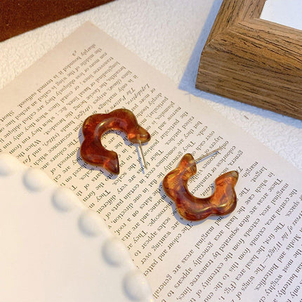 Vintage Amber C Shaped Earrings Retro Style Jewellery Women Girls Fashion