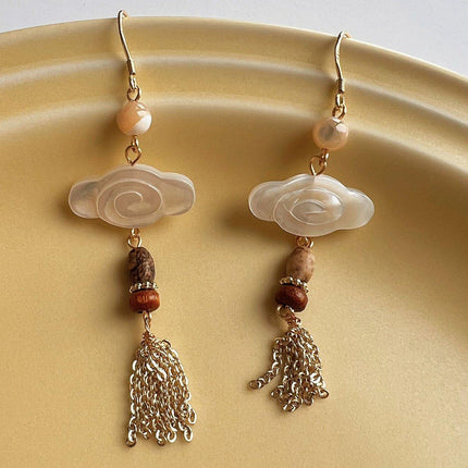 Mother of Pearl Tassel Earrings Auspicious Clouds Fashion Jewellery Women