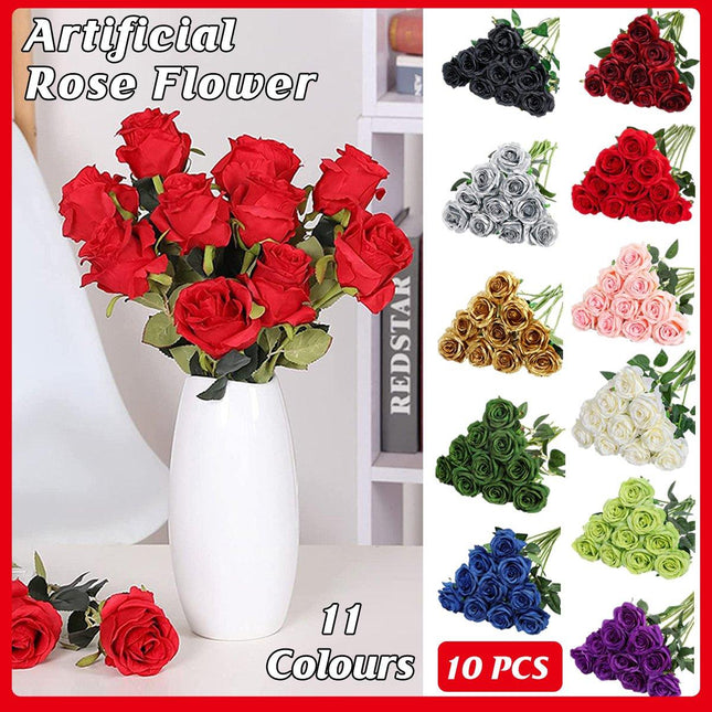 10pcs Artificial Silk Simulation Rose Flowers - Wedding Party Home Decorations - Aimall