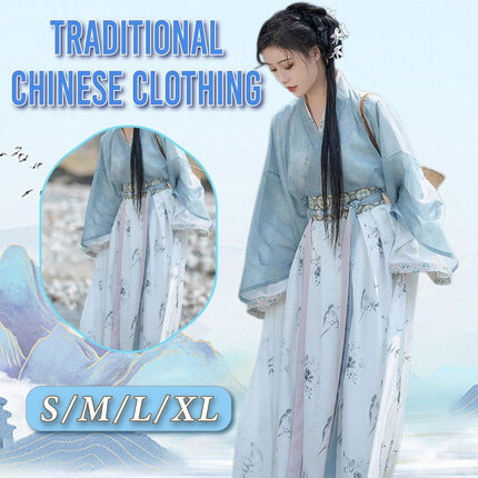 Womens Hanfu Blouse Ink Wash Guofeng Waist Top Eight Panel Skirt Daily Wear