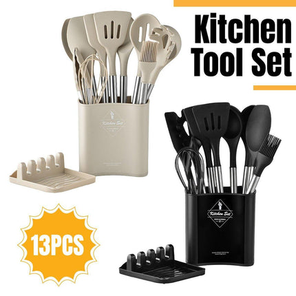 13PCS Silicone Kitchen Utensil Set Stainless Steel Handle Non-Stick Cooking Tool