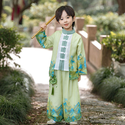 Chinese Style Landscape Painting Performance Costume Girl Traditional Green Set