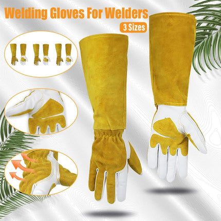Long Welding Gloves Heat Resistant Leather Gloves for Grill or Fireplace Use