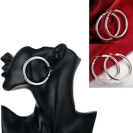 925 Sterling Silver Filled Women Elegant Round Hoop Earrings Stunning Gift