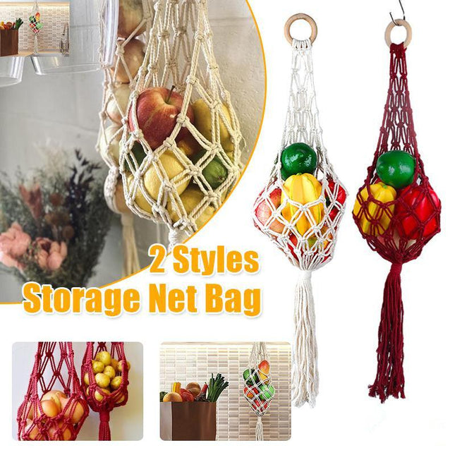 Macrame Hanging Fruit Basket Home Decor Vegetable Storage Net Bag Bohemian Style - Aimall