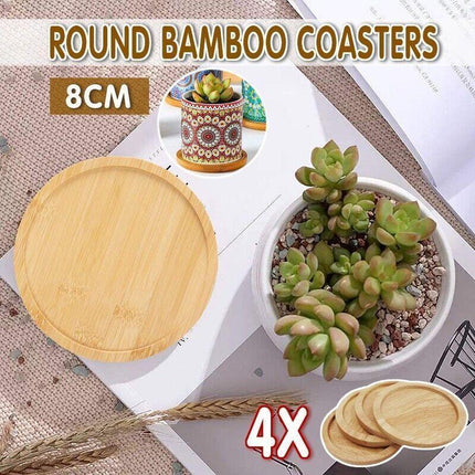 4x Round Bamboo Wooden Coaster Tea Coffee Drink Holders Pallet Beverage Mat Pad - Aimall