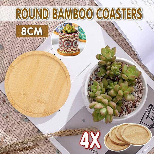 4x Round Bamboo Wooden Coaster Tea Coffee Drink Holders Pallet Beverage Mat Pad - Aimall