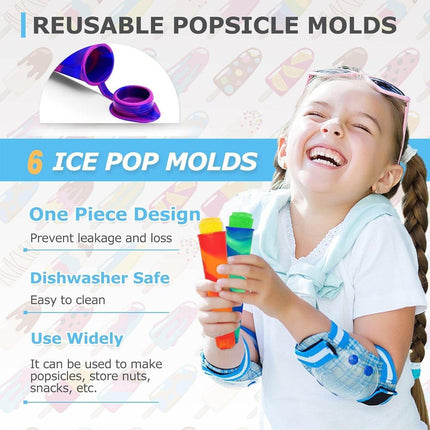 6PCS Silicone Popsicle Molds with Lids Multi-Color Reusable Ice Cream Mold Set