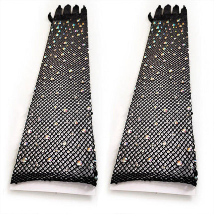 8 Pairs Black White Fishnet Gloves Long Sleeve Rhinestone Party Clubwear