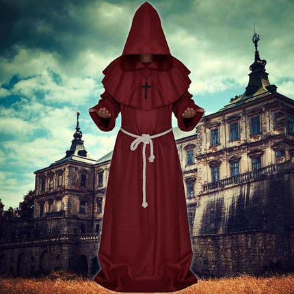 Medieval Friar Hooded Robe Monk Cross Necklace Renaissance Cosplay Costume AU - Aimall