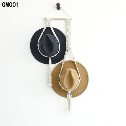 Boho Hand-Woven Macrame Hat Display Rack Hanging Cap Holder 1-3 Hat Rope hanger - Aimall