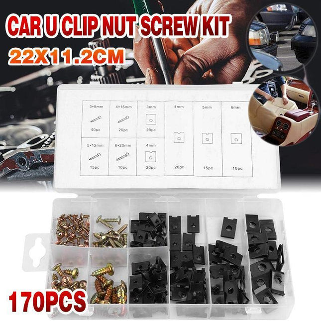 170X Universal Car U Clip Nut Screw Kit Vehicle Bumper Dash Door Panel Interior - Aimall