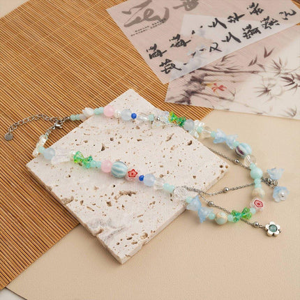 Elegant Blue Flower Pendant Necklace Women Girls Boho Chic Fashion Jewelry