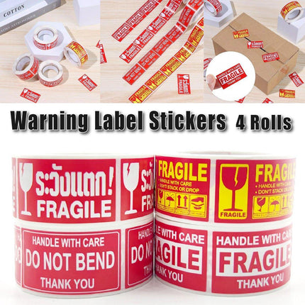 4Rolls Fragile Warning Label Stickers English Caution Handle With Care Packaging