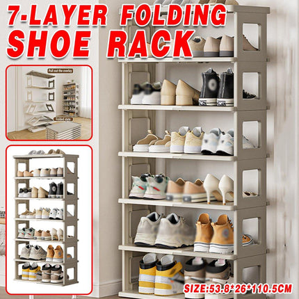 7 Tier Folding Shoe Rack for Easy Storage Space Saver Adjustable Shoe Organizer