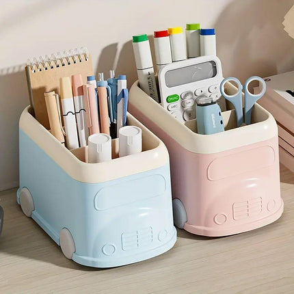 Cartoon Desktop Pen Holder Multi-Compartment Stationery Organizer Storage Box