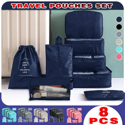 8PCS Packing Cubes Travel Pouches Luggage Organiser Clothes Suitcase Storage Bag - Aimall