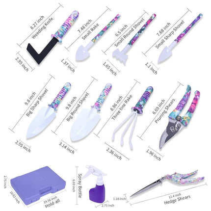 10PC Garden Tool Kit Shovel Rake Planting Tools Set with Purple Handles Gift