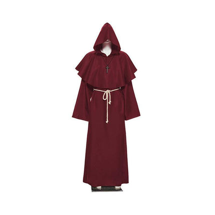 Medieval Friar Hooded Robe Monk Cross Necklace Renaissance Cosplay Costume AU - Aimall