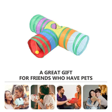 Foldable Rainbow Cat Tunnel Interactive Pet Toy with Tee Shape Fun Play Tunnel
