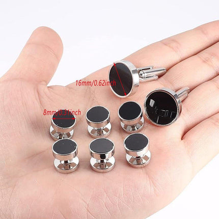 8Pcs Mens Cufflinks Shirt Tuxedo Wedding Party Buttons Cufflinks Black