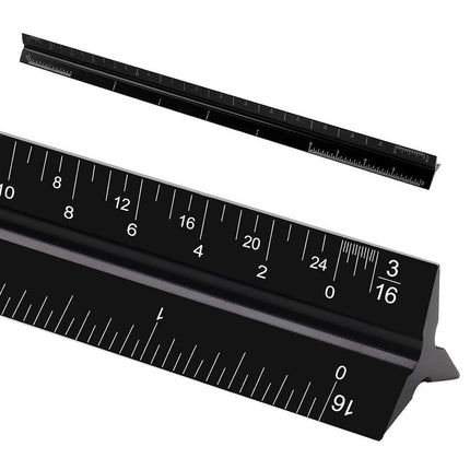 Aluminum Alloy Black Triangular Ruler Imperial Laser Engraved Architect Tool