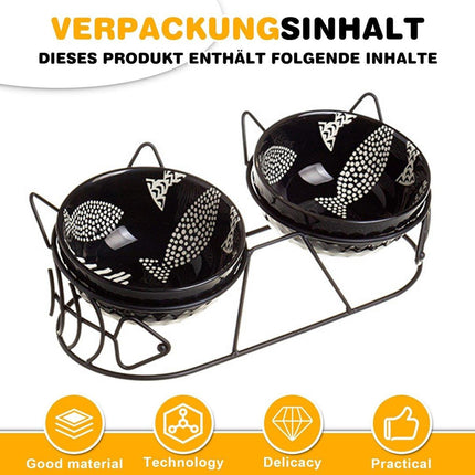 Double Ceramic Anti-Tipping Cat Dog Food and Water Bowl with Spine Fixed Design