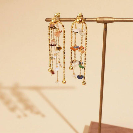 Fashion Earrings Colourful Natural Stone Tassel Earrings Women Jewelry Gift