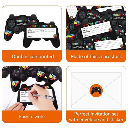 30set Gamepad Theme Party Invitation Cards Video Game Birthday Party Invites Set