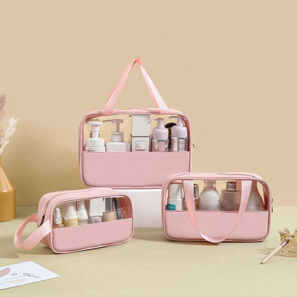 3pcs Large Capacity Waterproof Makeup Bag Set Translucent PU Travel Storage Bag