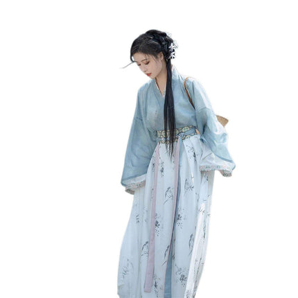 Womens Hanfu Blouse Ink Wash Guofeng Waist Top Eight Panel Skirt Daily Wear