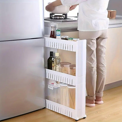 Movable 3 Layer Plastic Kitchen Storage Rack Refrigerator Gap Shelf Organizer