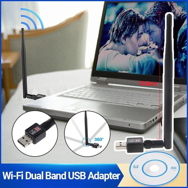 802.11AC AC600 USB WiFi Wireless Adapter Dongle WPS 5GHz Dual Band 5dBi Antenna - Aimall