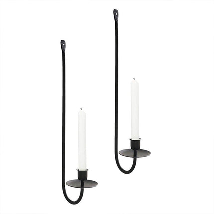 2PCS Black Metal Wall Mounted Iron Candlestick Holder L Shape Modern Home Decor