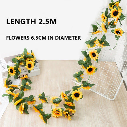 4pcs Artificial Sunflower Rattan Decorative Flower Garland Sunflower Vine Decor