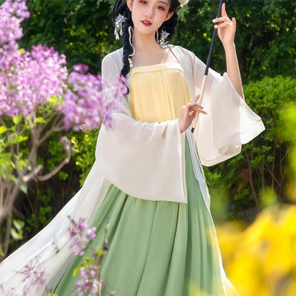 Hanfu Beizi Jacket Beige Traditional Chinese Long Coat for Spring/Summer Wear