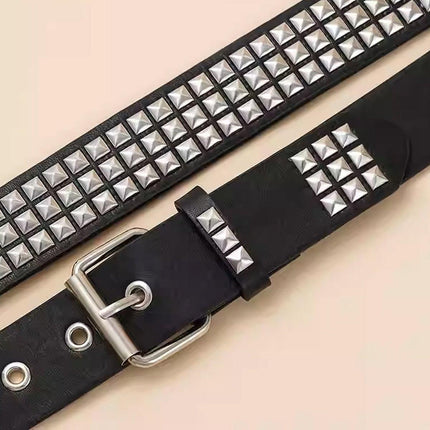 2PCS Square Rivet Belt Punk Style Jeans Waist Belt for Men and Women Fashion