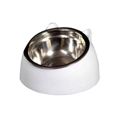 Pet Dog Cat Food Bowl Raised No Slip Stainless Steel Tilted Water Food Feeder - Aimall