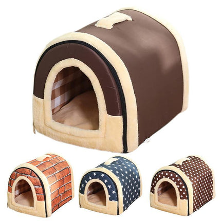 S Size Pet House Kennel Soft Igloo Beds Cave Cat Puppy Bed Warm Cushion Fold - Aimall