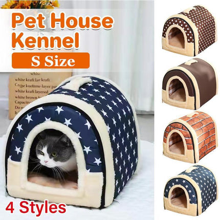 S Size Pet House Kennel Soft Igloo Beds Cave Cat Puppy Bed Warm Cushion Fold - Aimall