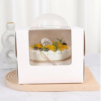 Portable Cake Boxes White Paper Display Window Packing Case Party with Handle 6'' - Aimall