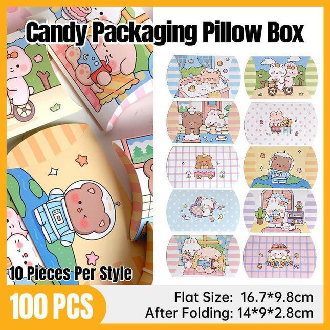 100PCS Pillow Shape Gift Boxes Paper Pouch Folding Carton Party Wedding Favors