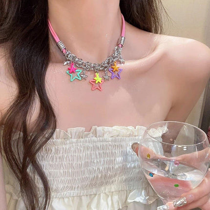Colourful Star Pendant Necklace Fashion Jewellery Women Girls Trendy Gift